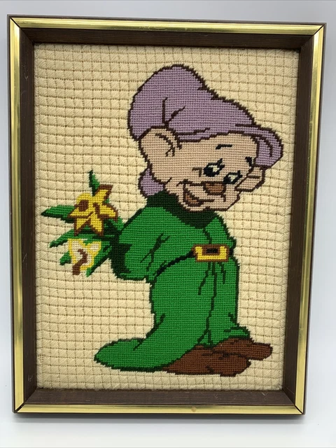 De colección Años 70 Disney Blancanieves Punto de Cruz Bordado Aguja Enmarcado