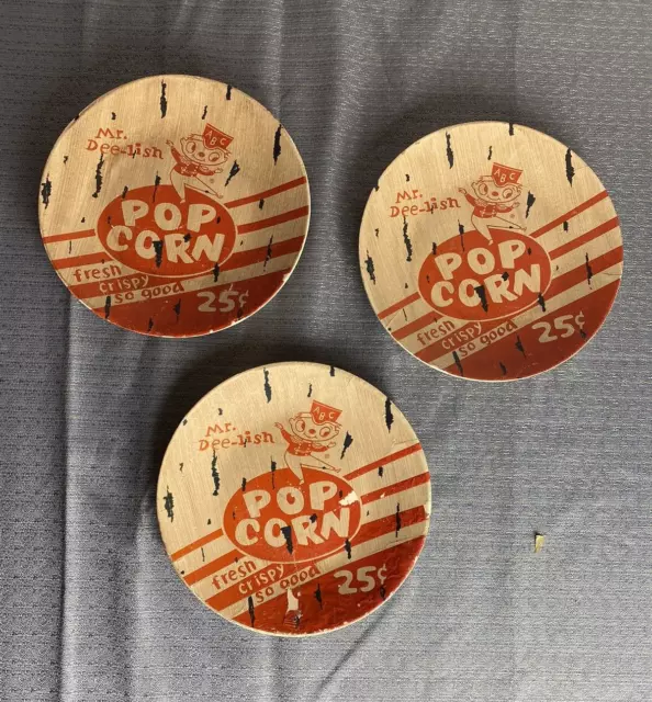 3 Vintage Mr Dee-Lish Popcorn Small Advertising Plates