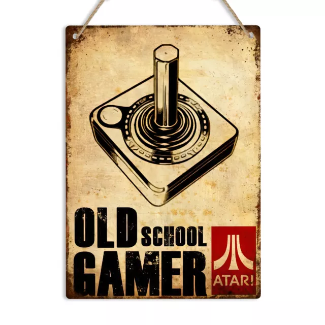 Old School Gamer Retro Metal Wall Sign Vintage Plaque Arcade Atari Man Cave Bar