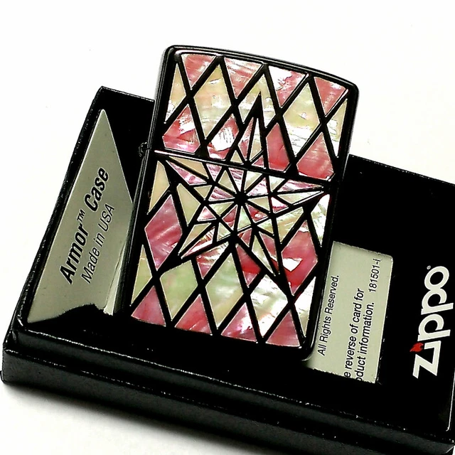 Zippo Oil Lighter Natural shell Star Pink Black Nickel Brass Armor Case