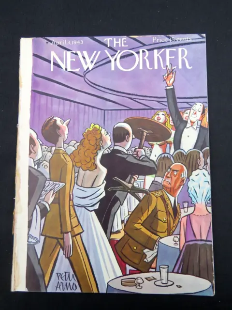 NEW YORKER Magazine 1943 APRIL 3 Peter Arno Cover, U.S. Soldier at Restaurant