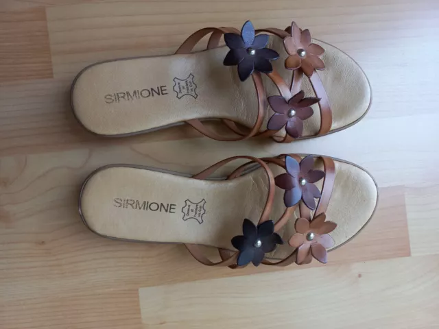 sandales brunes cuir et sythétique plates femme 38 déco fleurs en cuir 3 couleur