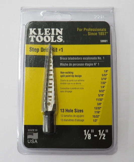 Klein Tools Step Drill Bit #1 59001 & KTSB01 1/8" - 1/2" 3