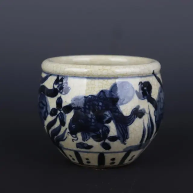 3.3" Chinese Ming Blue-and-white Porcelain Hacking Lotus Flower Leaf Water Pot