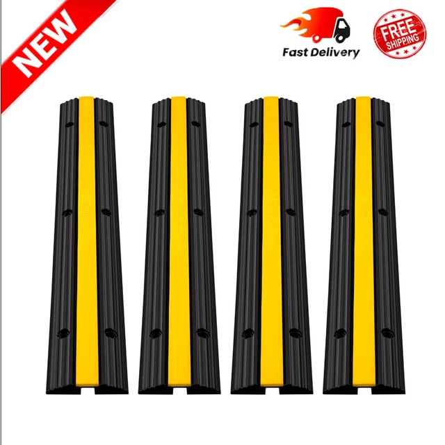 4 Pack Channel Cable Protector Ramp Driveway Rubber Speed Bumps 2046 lb Capacity