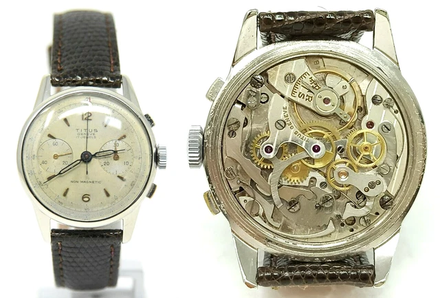 Montre Chronographe Mécanique Vintage Titus Genève - Plaqué Or, 17 Rubis, Mouvement Landeron 48