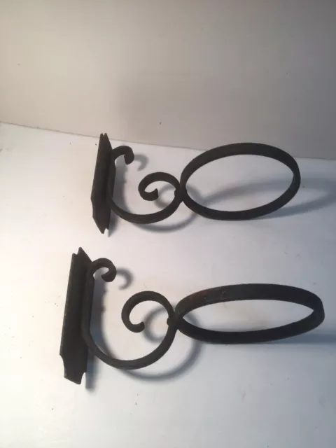 Antique Pair Wrought Iron Bracket Wall Planter Pot Or Vase  Or Candle Holders