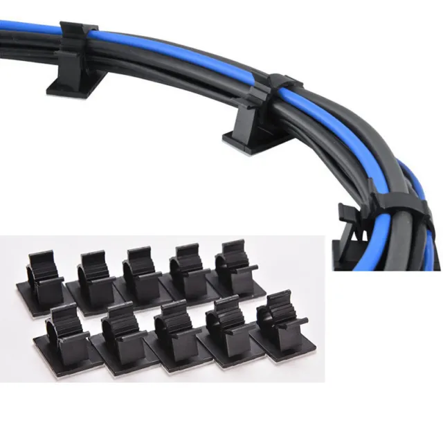 Black 10 Pcs Adhesive Backed Nylon Wire Adjustable Cable Clips Clamps√