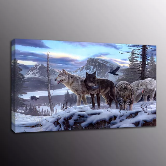 Animals Home Decor Canvas Print Painting Wall Art Wolf Wolves Snow Group