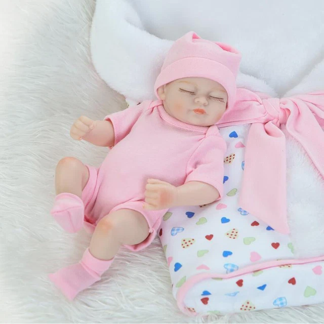26cm Full Body Silicone Vinyl Mini Reborn Doll Handmade Waterproof Eyes-Closed