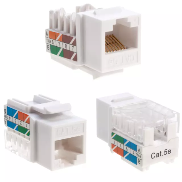 5 pack lot Keystone Jack Cat5e Network Ethernet 110 Punchdown 8P8C White Cat5