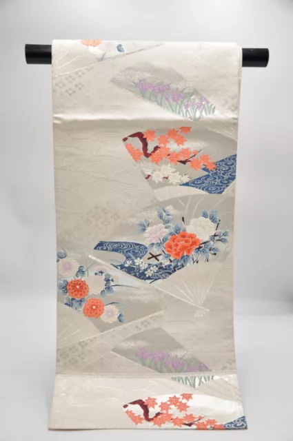 Vintage Japanese Kimono Fukuro Obi Silk Classic Lucky Pattern White JPS0009