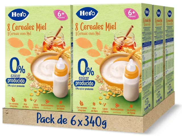 Hero Baby Papilla de 8 Cereales con Miel Para Bebés Alimento 6x 340g NUEVO MHD 8/24
