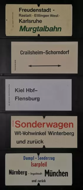 5 original verschiedene Zuglaufschilder (groß) von früher - Außenschilder alt.