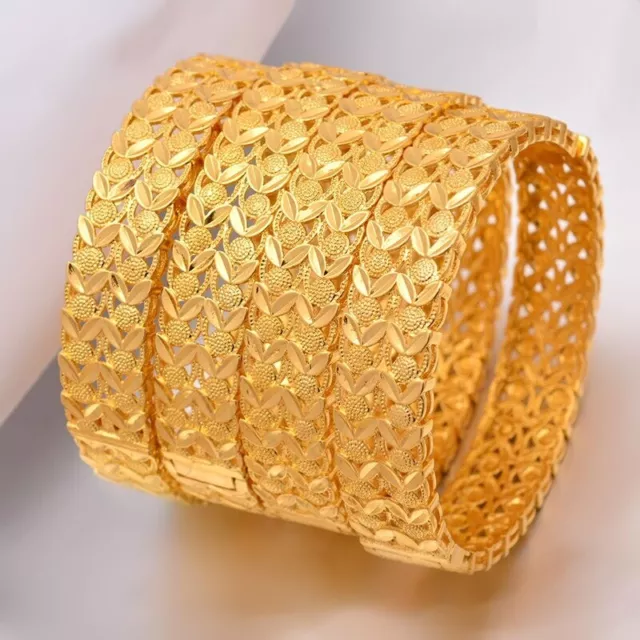 1 Gold Bangle Gorgeous 24K Gold Plt Dubai Ethnic Open Bracelet Safety Lock BG032