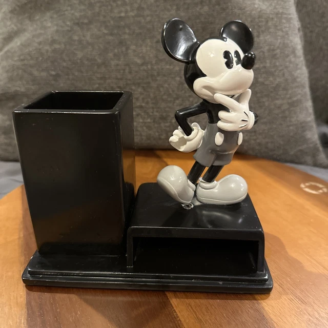 VINTAGE DISNEY MICKEY Mouse Desk Set Organizer Gray Scale Pencil Pen