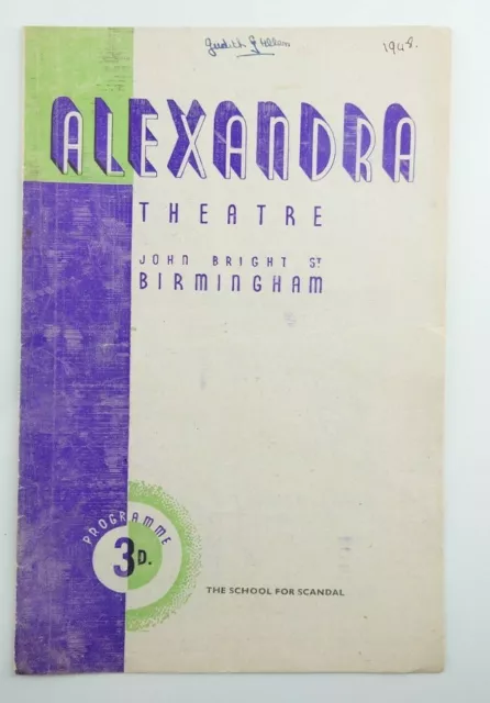 1948 The School For Scandal Alexandra Theatre Birmingham RB Sheridan