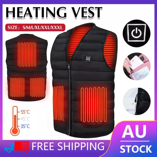 Electric Heated Vest Jacket USB Thermal Warm Heat Pad Winter Body Warmer Unisex