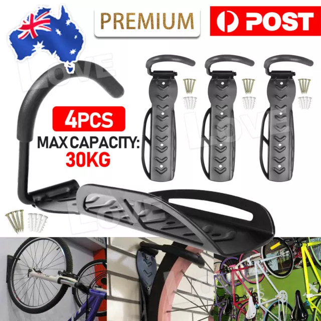 4PCS Steel Bicycle Bike Wall Rack Mount Stand Holder Hook Garage Storage Hanger