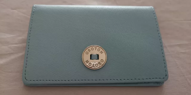 New Oroton Melanie Pebble Pale Blue Business Card Holder Coin Wallet Leather