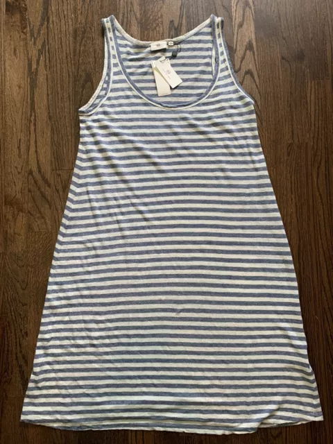 NWT AG ADRIANO GOLDSCHMIED Avril Dress 100% Linen Blue Stripe Womens Sz XS $149 3