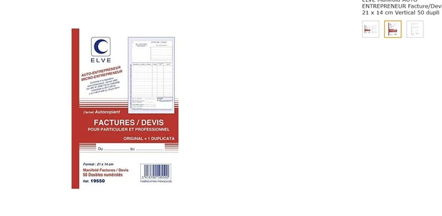 Manifold Auto-Entrepreneur Factures/Devis A5 – 50 Dupli Numérotés – 100% Fabriqué En France