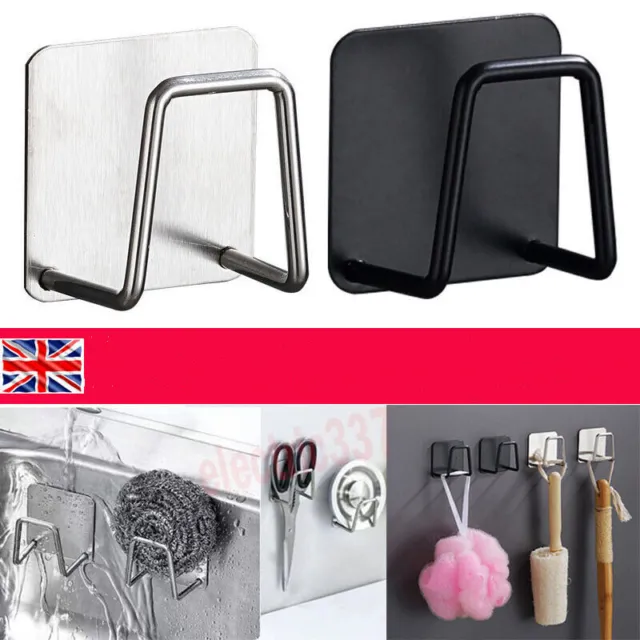Steel Stainless Hook Self Adhesive Sponges Holder Sink Caddy For Kitchen Bath
