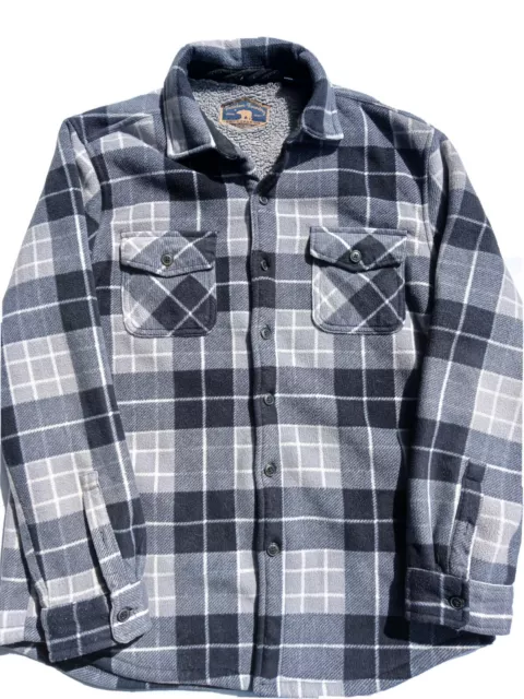 Freedom Foundry Shirt Jacket Mens Large Gray Black Plaid Sherpa Lined Button Up