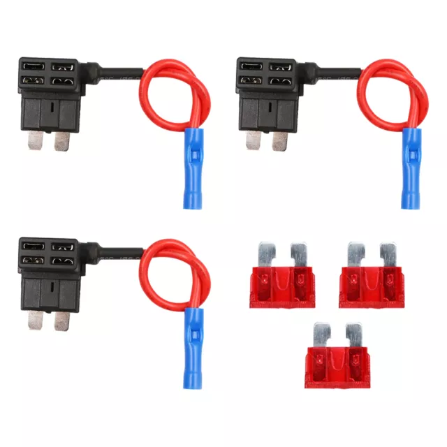 3pcs With Fuses Blue End Design Car Fuse Holder Universal Professional Truck 10A