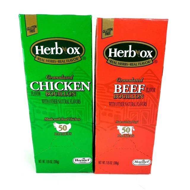HERBOX BOUILLON BUNDLE Beef Chicken 100 Packets stock base broth
