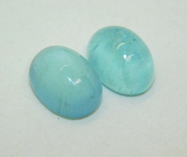 14.60 Carat Natural Milky Santa Maria Aquamarine 14x10 mm Oval Pair Cabochon