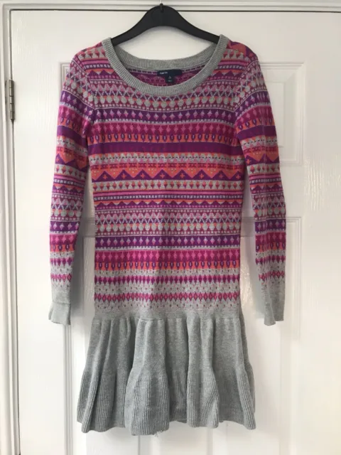 Girls Gap Knitted Grey and pink dress (size L) age 10 years- Good condition