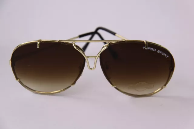 Ausgefallene Sonnenbrille Flieger Rahmen Goldfarben Gläser Braun