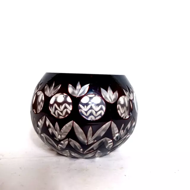Cut to Clear Deep Red Votive Candle Holder Bowl