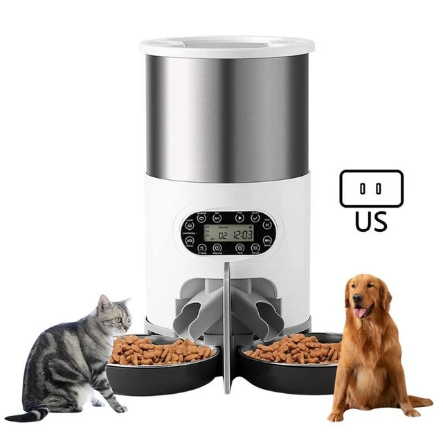 Automatic Dog Feeder 101oz Pet Food Dispenser with Two Bowls Programmable Timer