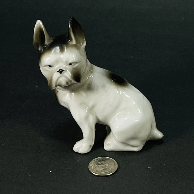 White Black 🐾 Boston Terrier 🐾 Puppy Figurine Ceramic Dog Vintage 3" Tall