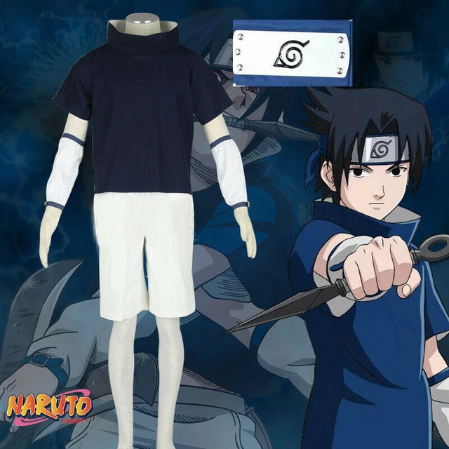 NARUTO UCHIHA SASUKE Manga Anime Cosplay Costume Kid + Konoha Blue