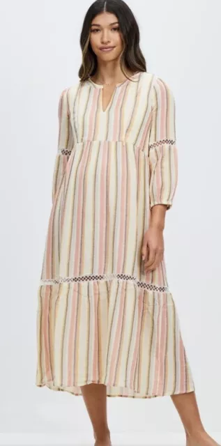 Seraphine Norma Boho Dress Maternity Pink Cream Stripe Size 12