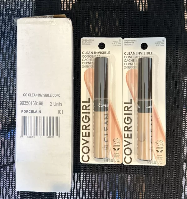 Lot of 2 - Covergirl Clean Invisible Concealer - #101 - Porcelain