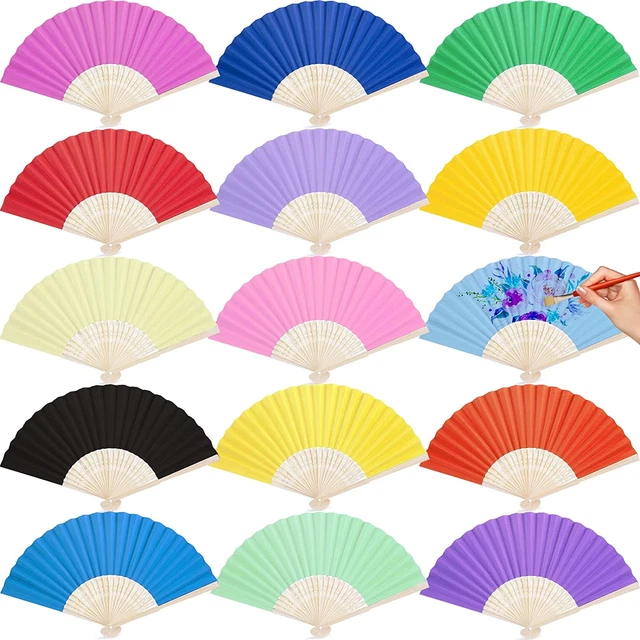 Domestar Foldable Bamboo Fans,15Pcs Eastern Style Handheld Fan Bamboo Fans Chine