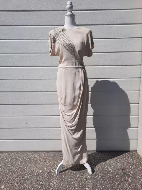 Pre-Owned Vintage 1940s Off-White Coloured Rayon-Crepe Evening Gown / Size M