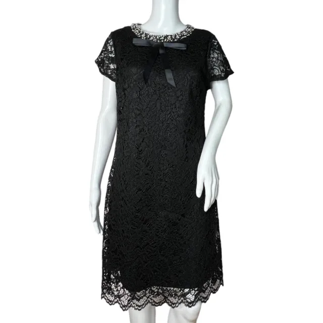 BETSEY JOHNSON DRESS Womens 10 Lace Black Embellished Collar Pearl ...