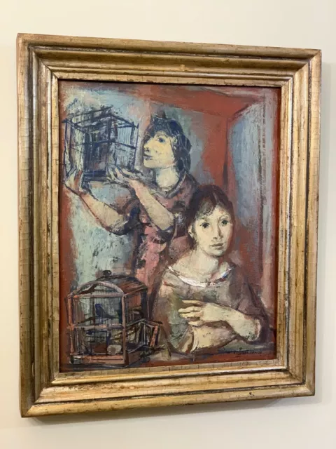 Giovanni Brancaccio -  Ragazze alla finestra, olio su tavola (cm 40,5x32,5)