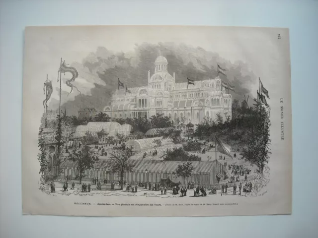1877 Engraving.  Holland. Amsterdam. General View Of The Flower Exhibition.