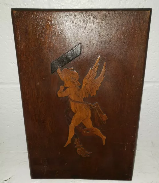 Antique 1800s French Baby Angel Hand Carved Wooden Plaque