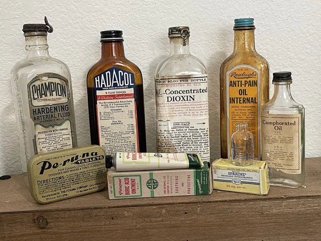 Lot Vintage Apothecary Medicine -Bottles, Tins, Tube