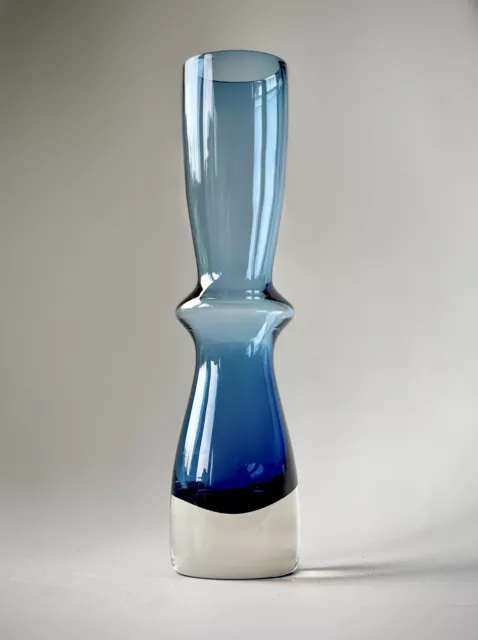 Vintage Aseda 1960's Swedish Blue & Clear Cased Glass Vase Bo Borgstrom