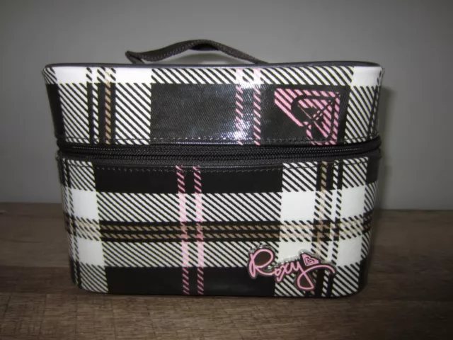 New Roxy Makeup Train Case Box Cosmetic Travel Suitcase Pink Brown Plaid HTF