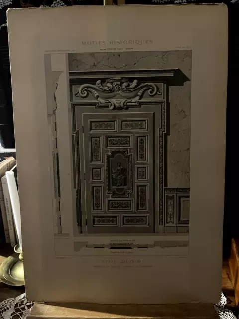 Style Louis XIII - Porte d'un salon, à Cheverny - Gravure de César Daly