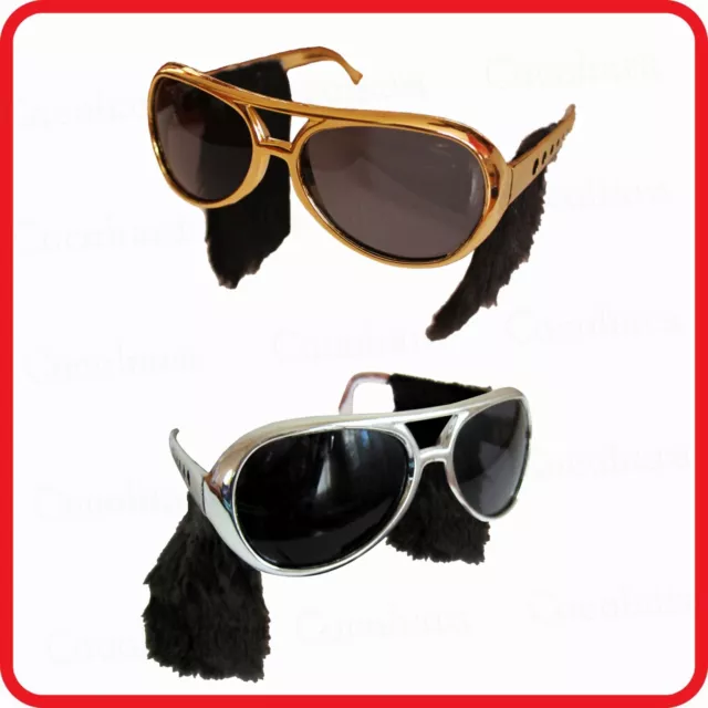 Elvis Presley Rock & Roll Rocker Sunglasses Glasses With Sideburns-Costume-Party